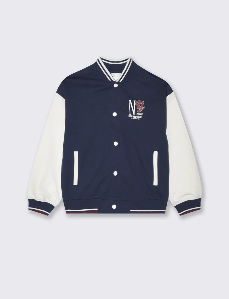 Felpa college in cotone con maniche a contrasto - Blu