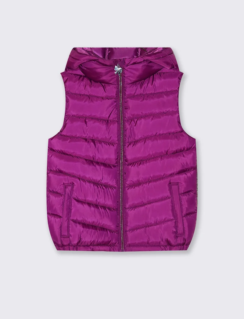 Gilet imbottito con cappuccio e tasche - Fuxia azalea