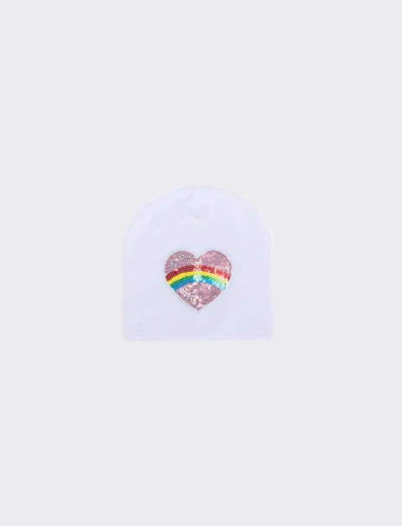 Cappello cuffia con patch a cuore - Bianco