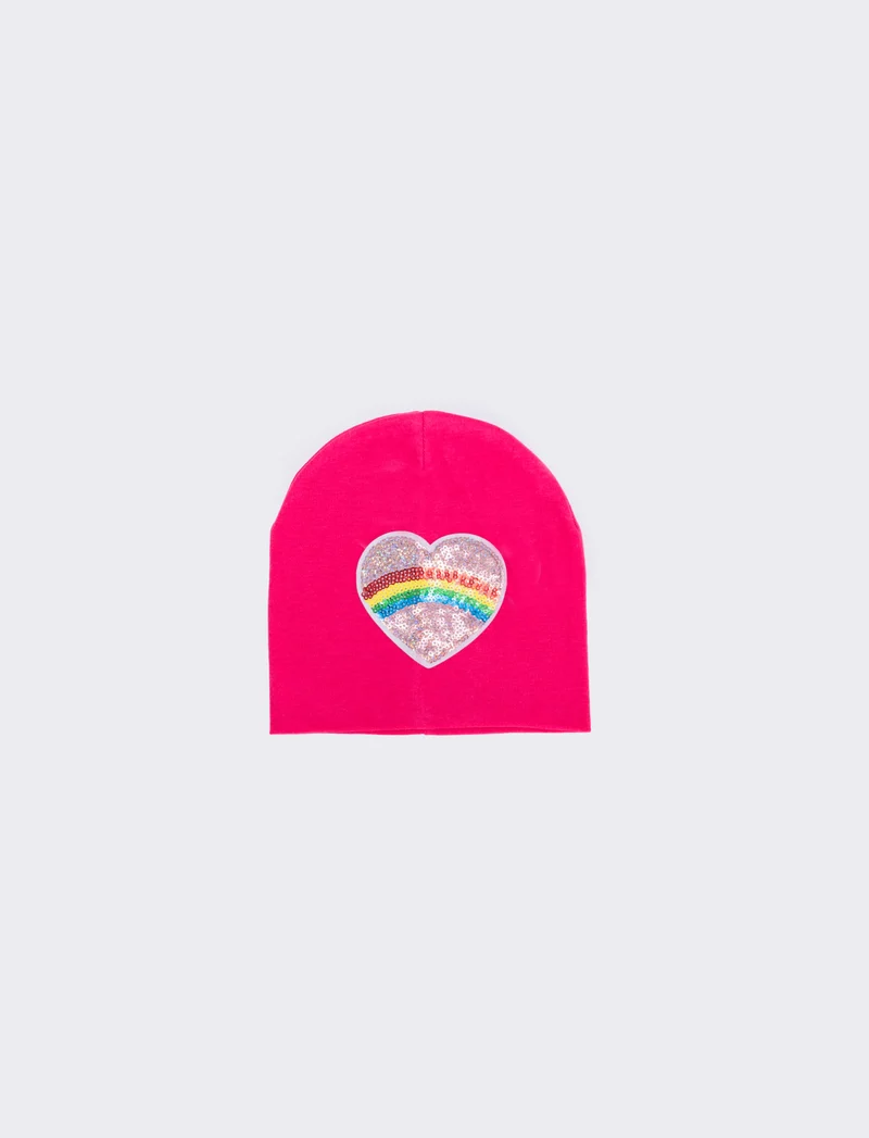 Cappello cuffia con patch a cuore - Fuxia