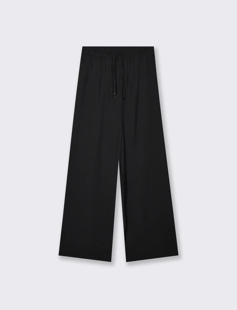 Pantalone Dritto con Elastico e Coulisse - Nero