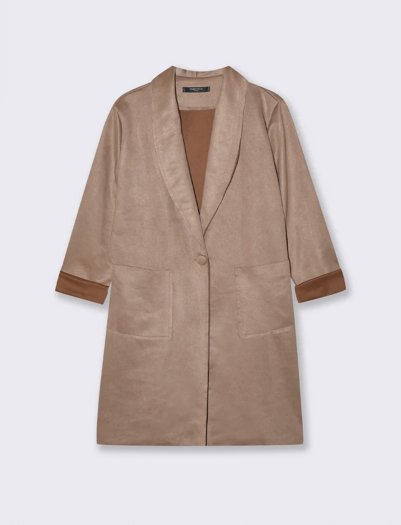 Cappotto monopetto in suede - Grigio fango