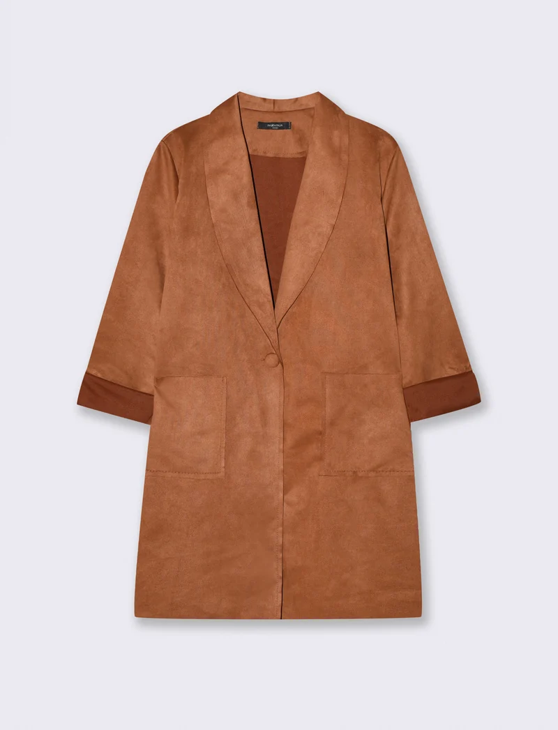 Cappotto monopetto in suede - Cammello