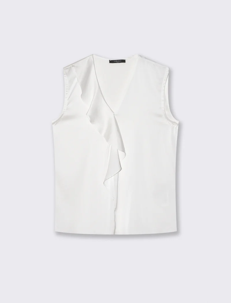 Top con rouches sullo scollo - Bianco panna