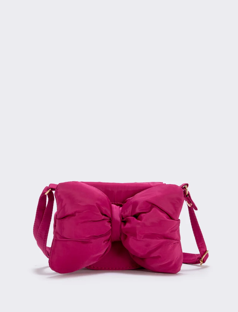 Borsetta con fiocco morbido e pattina - Fuxia