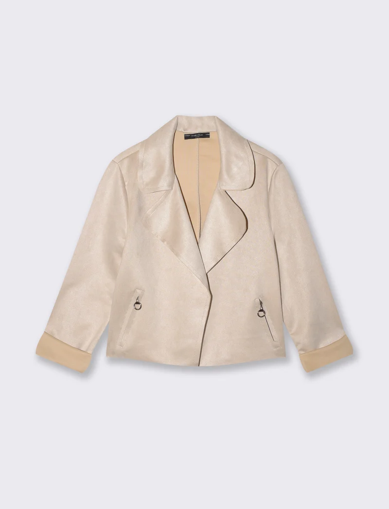 Chiodo in suede elegante - Vaniglia