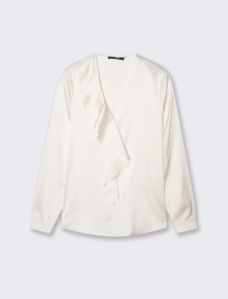 Casacca con rouches sullo scollo - Bianco burro