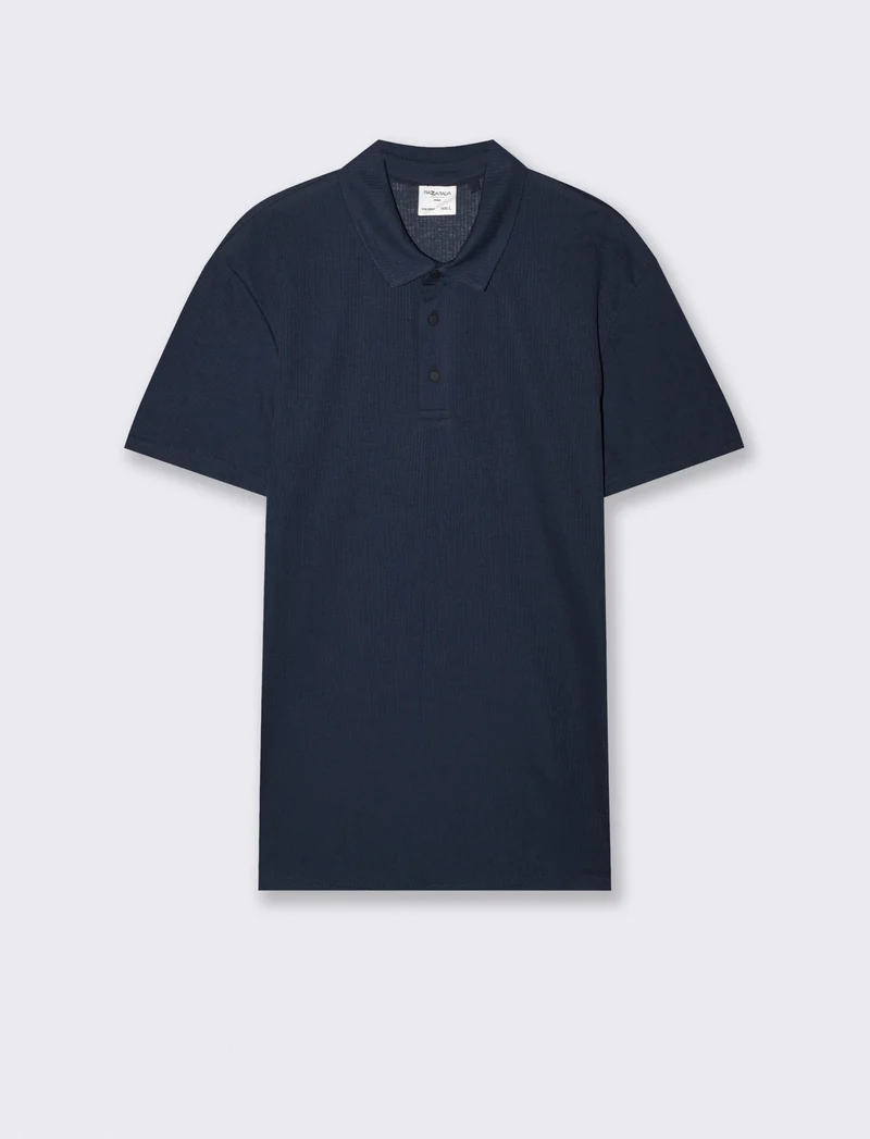 Polo Jacquard Effetto Riga Tono su Tono - Blu