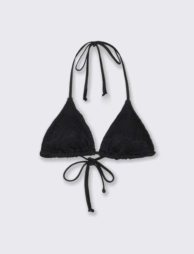 Reggiseno triangolo in uncinetto elegante - Nero