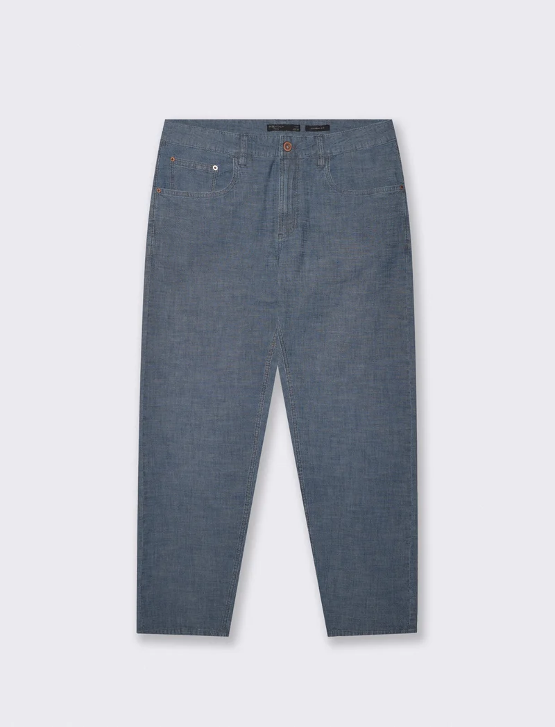 Jeans Leggero Straight Fit Blu Medio - Denim