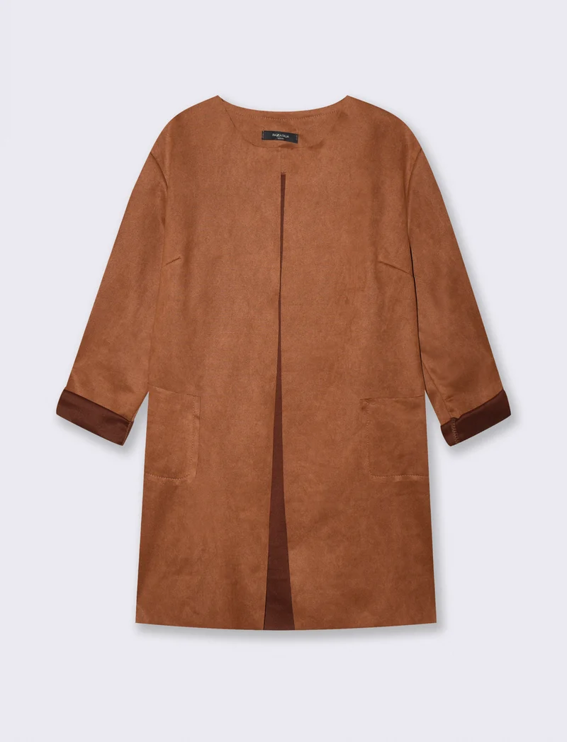 Giacca aperta in suede senza bottoni - Cammello