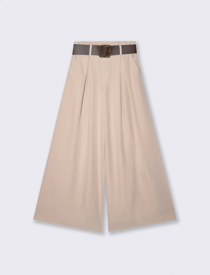 Pantaloni con pieghe e cintura - Beige