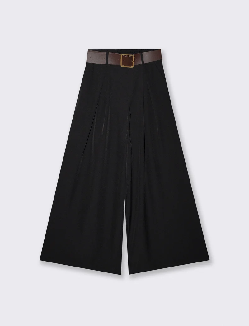 Pantaloni con pieghe e cintura - Nero