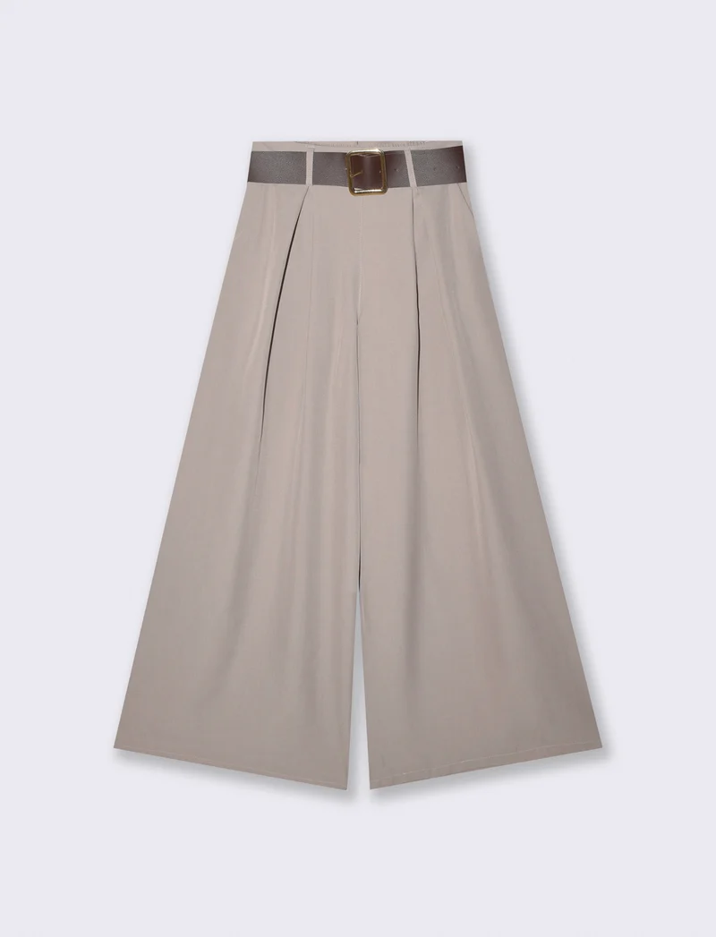Pantaloni con pieghe e cintura - Grigio fango