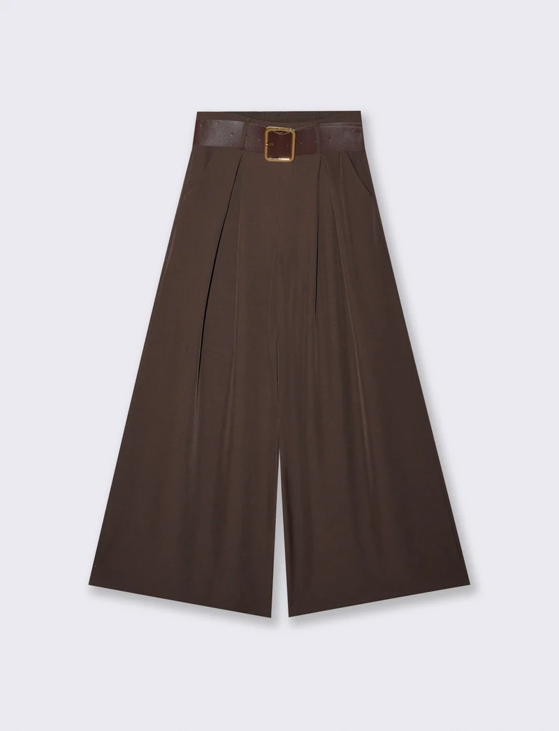 Pantaloni con pieghe e cintura - Moro