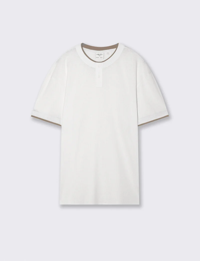 T-shirt Serafino in misto cotone soft touch - Bianco