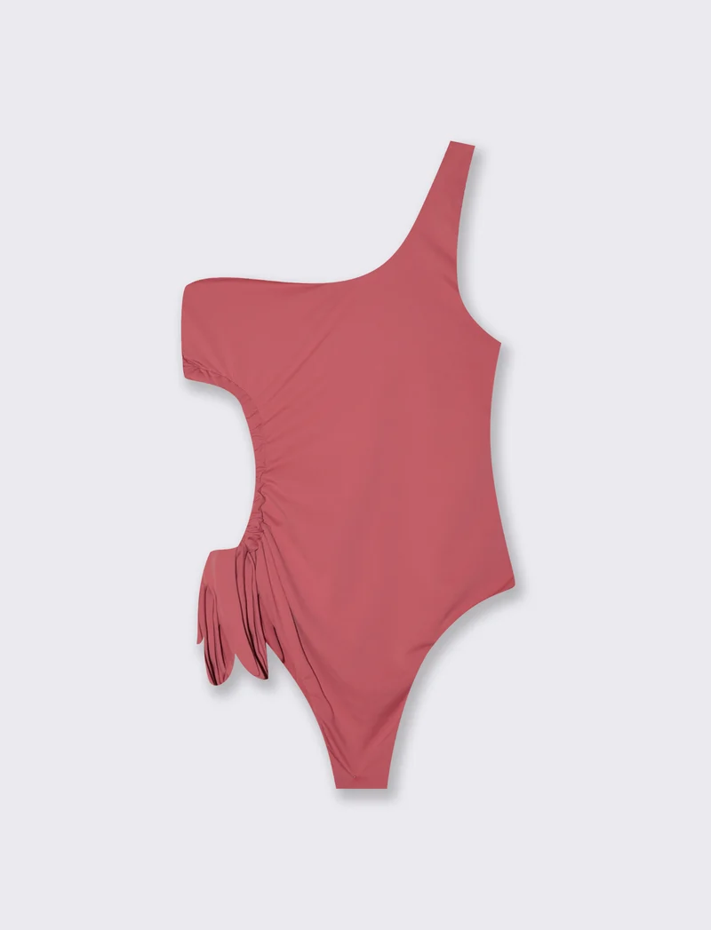 Costume intero monospalla con arriccio - Rosa