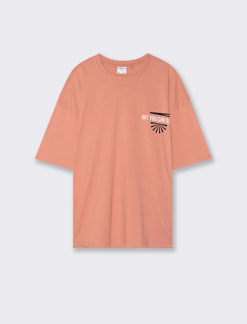 T-shirt girocollo con stampa boxy fit - Rosa salmone