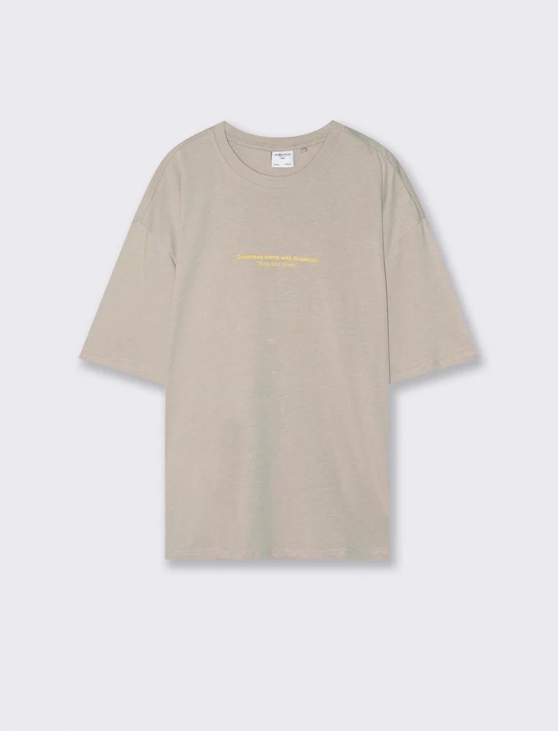 T-shirt girocollo con stampa boxy fit - Grigio stone