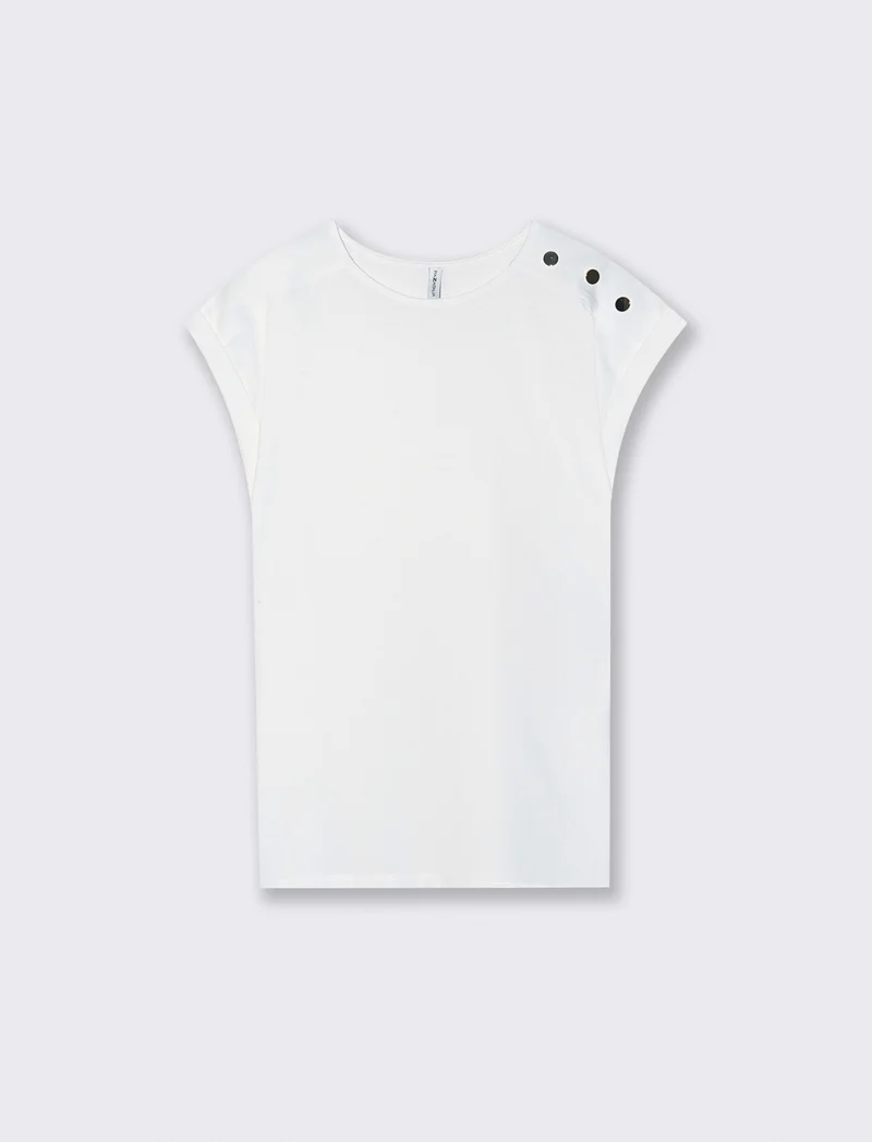 T-shirt a righe con applicazioni spalla - Bianco