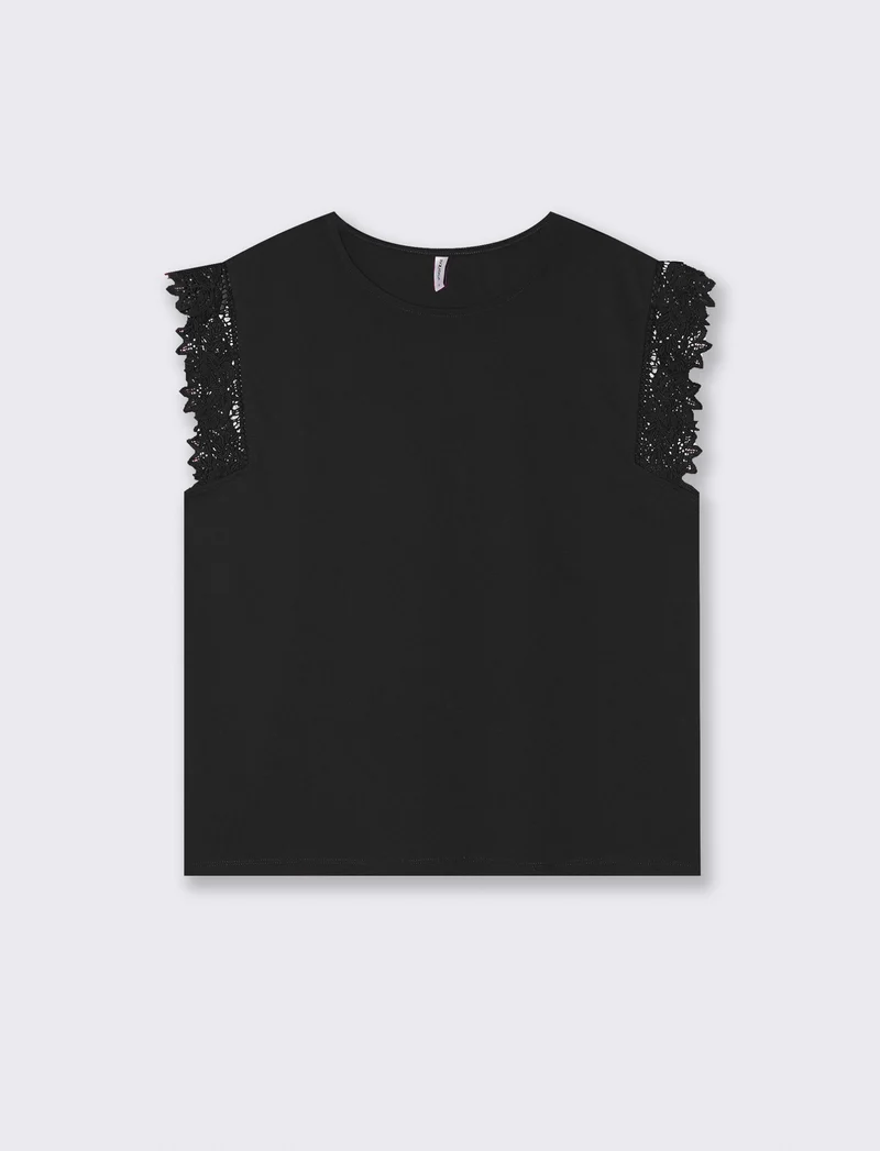 T-shirt in pizzo per donne eleganti - Nero