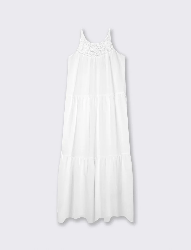 Abito lungo con tagli frontali e trim - Bianco