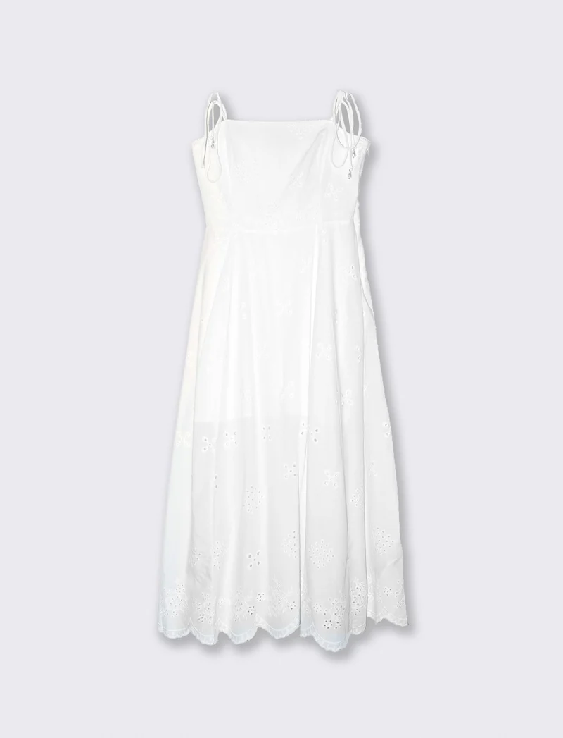 Vestito Lungo in Cotone Sangaloo Svasato - Bianco