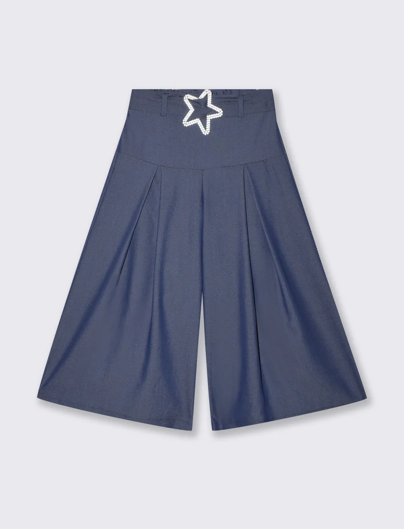 Pantaloni eleganti con fiocco e pieghe - Denim