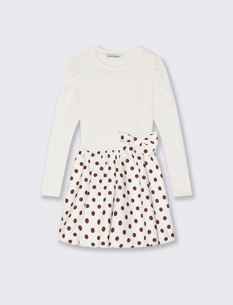 Abito con gonna a palloncino a pois - Bianco panna