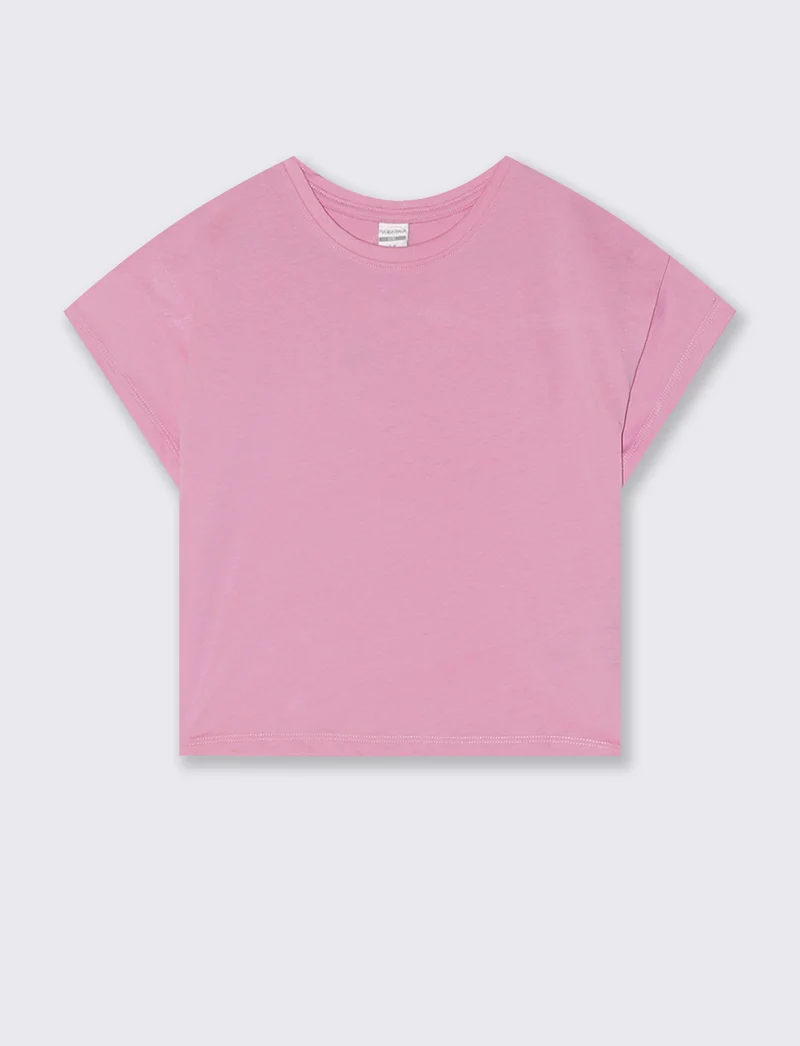 T-shirt mezza manica in cotone con piega - Rosa