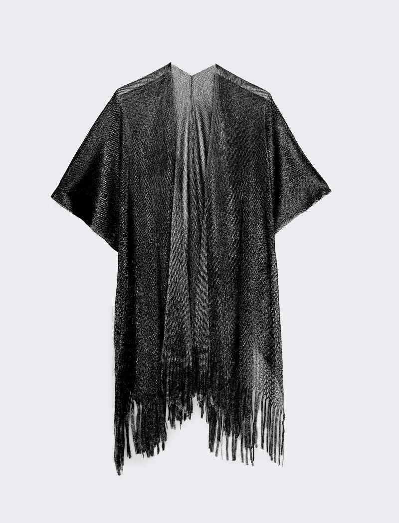Copricostume lurex a rete con frange - Nero