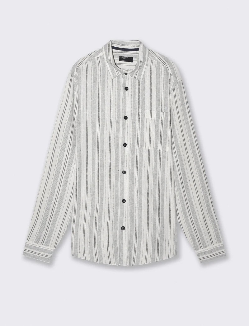 Camicia a righe in lino regular fit - Bianco