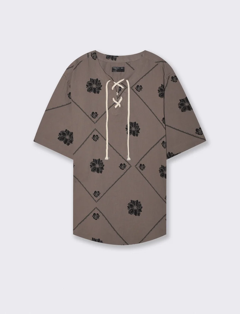 Casacca effetto crepe stampa all over - Grigio fango