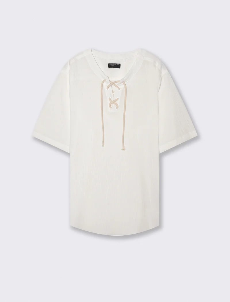 Casacca effetto crepe con collo coreano - Bianco
