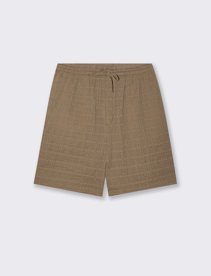 Bermuda Jogger in Tessuto Seer Sucker - Verde kaki