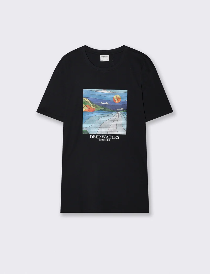 T-shirt girocollo effetto mosaico ricamato - Nero