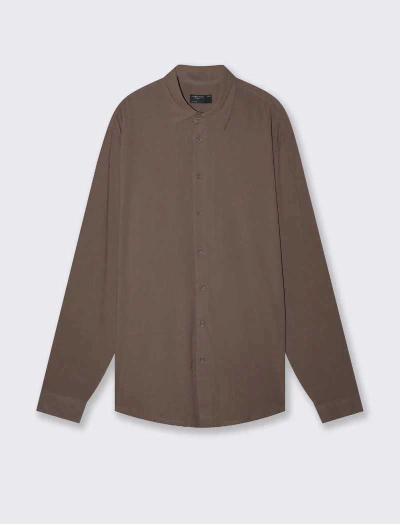 Camicia Melange Misto Viscosa Leggera - Grigio fango