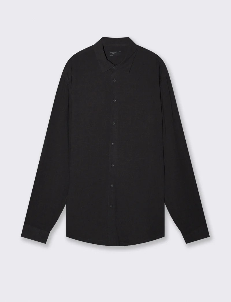 Camicia Melange Misto Viscosa Leggera - Nero