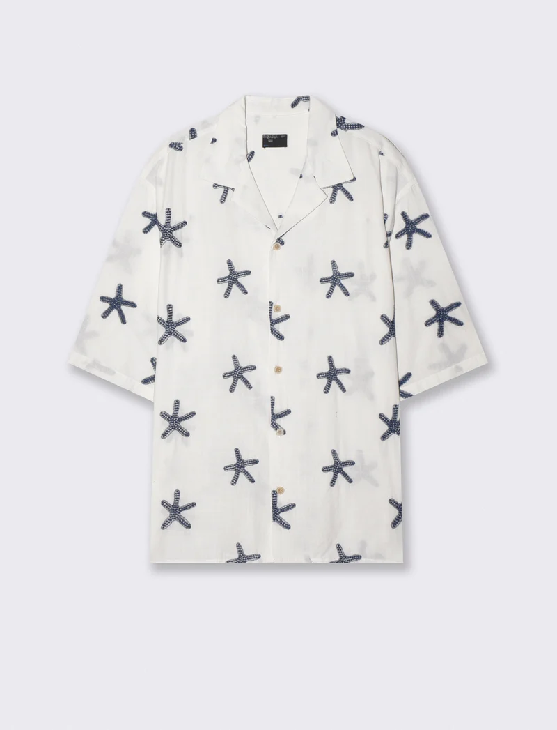 Camicia boxy fit in cotone ricamato - Bianco