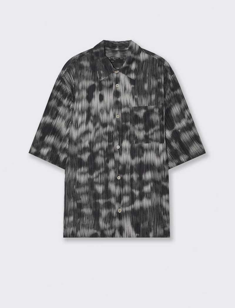Camicia plissettata con stampa astratta - Nero