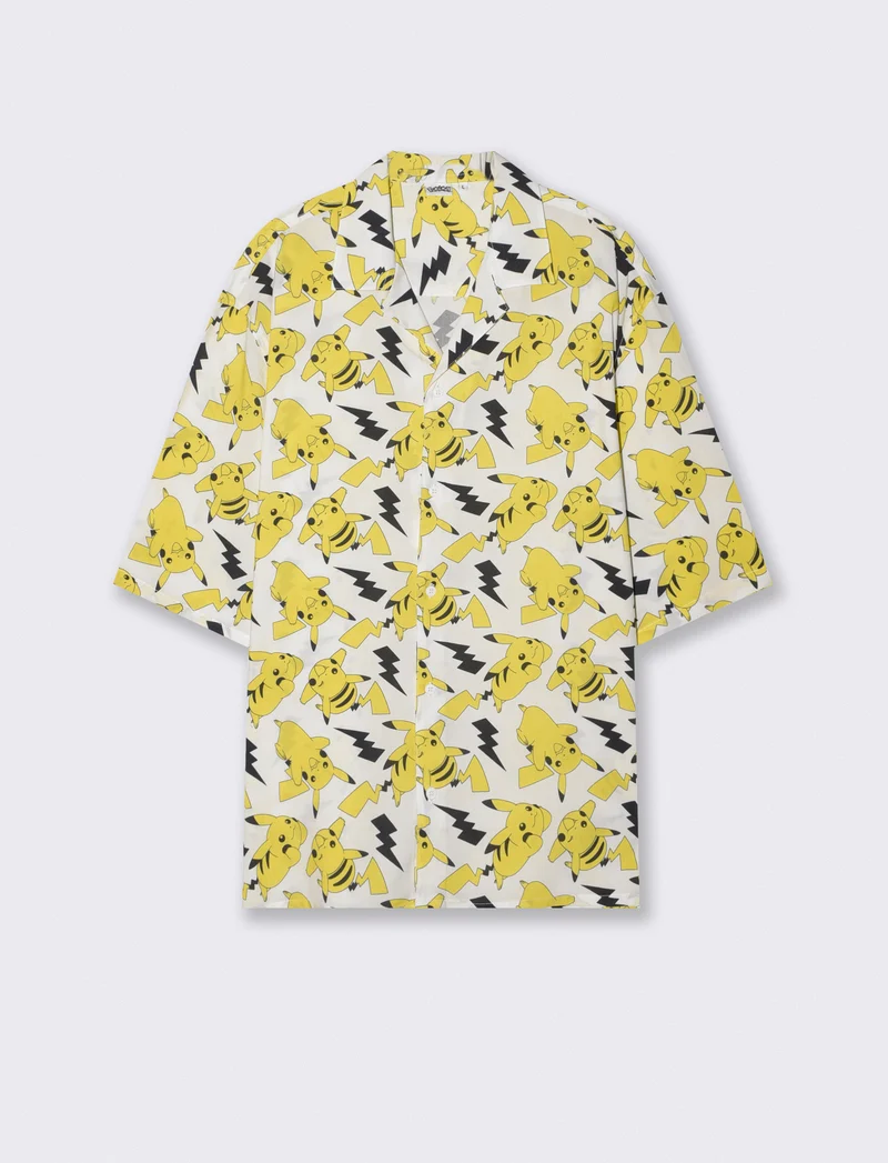 Camicia Boxy Fit con Stampa Pokémon - Bianco
