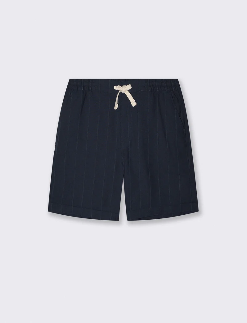 Bermuda in cotone con elastico in vita - Blu