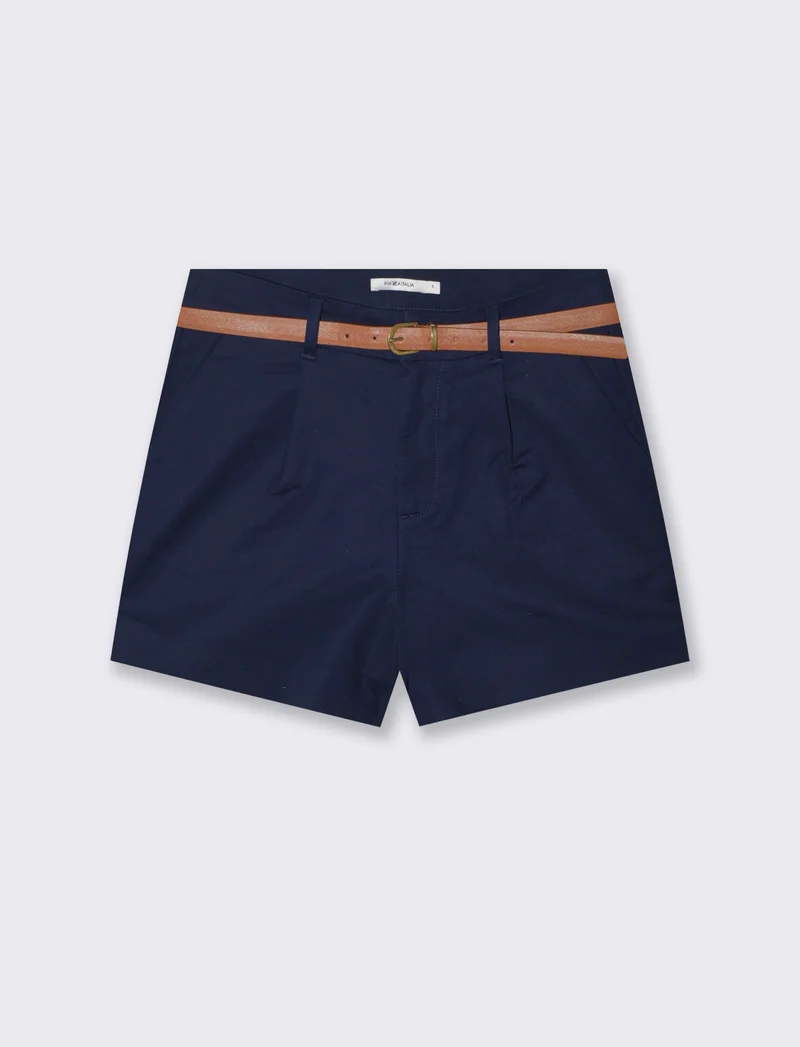 Bermuda in cotone con cintura - Blu