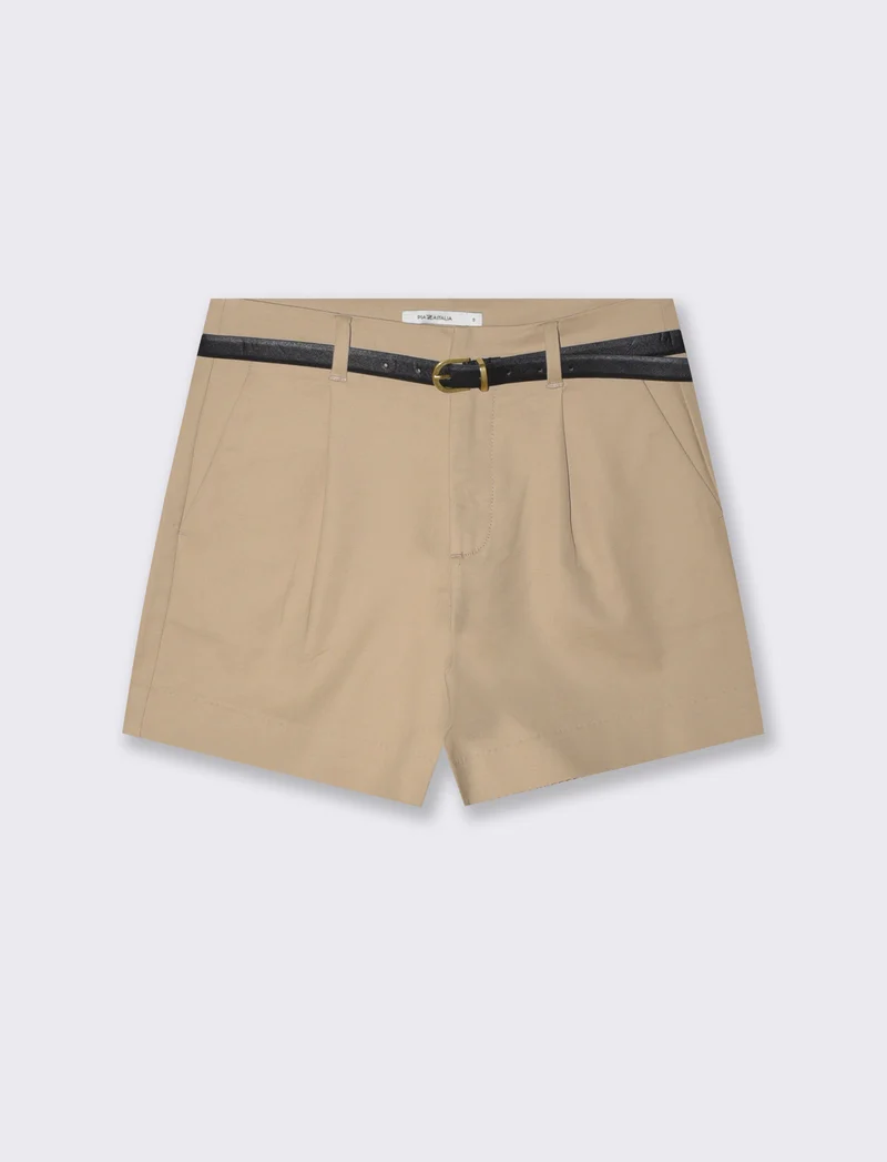 Bermuda in cotone con cintura - Beige corda