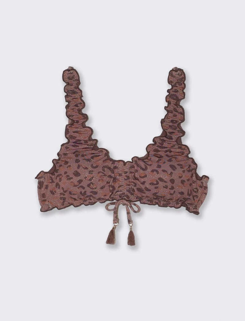 Brassiere mare lurex con bordi arricciati - Marrone