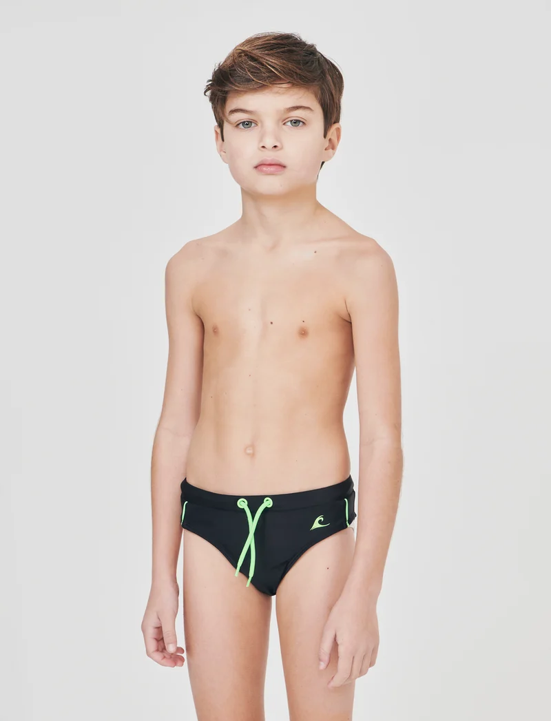 Costume slip elastico con stampa fluo - Nero