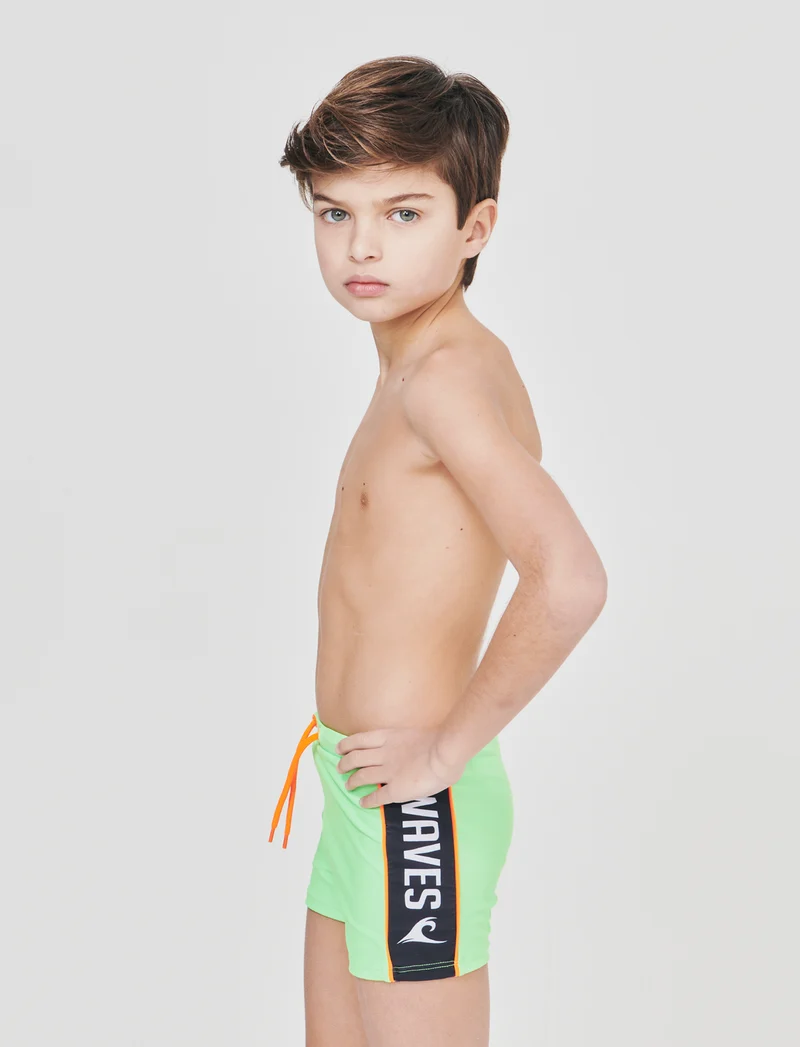 Costume boxer elastico con dettagli fluo - Verde