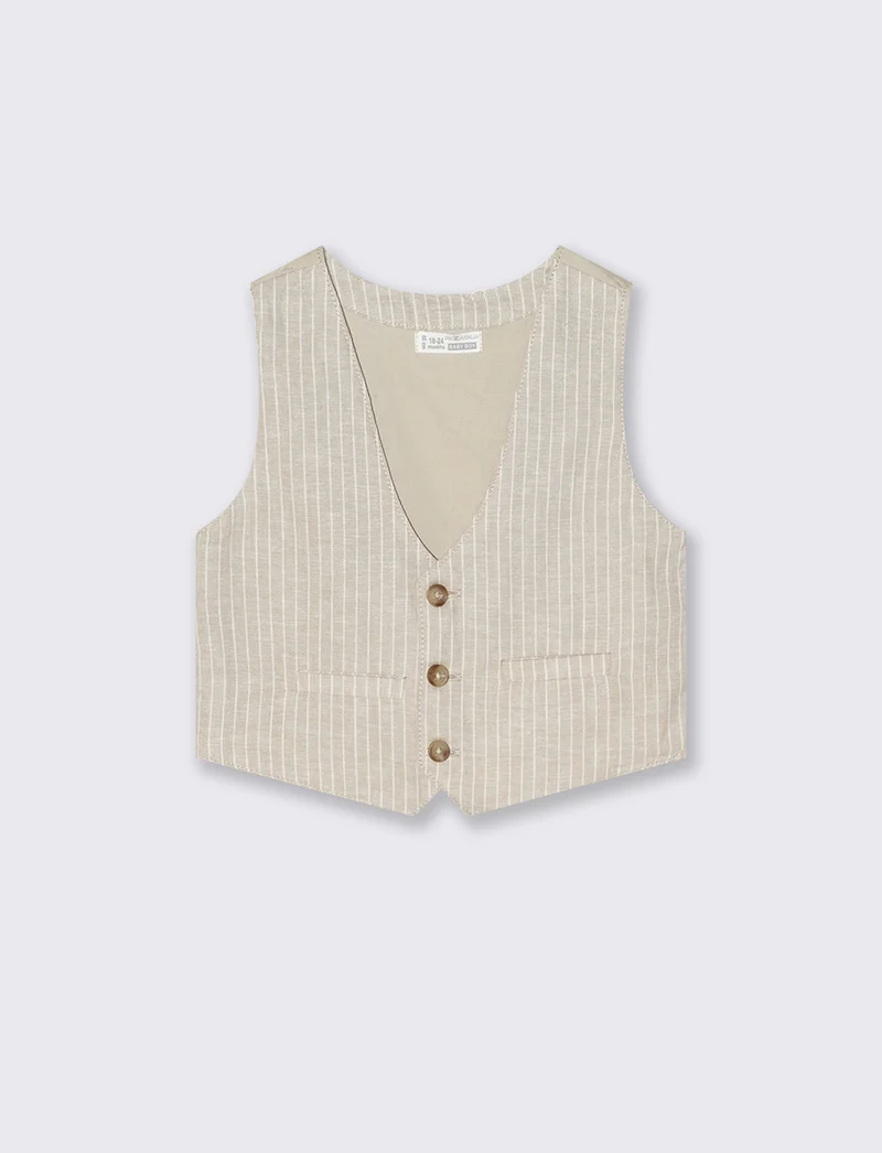 Gilet classico in misto lino a righe - Beige