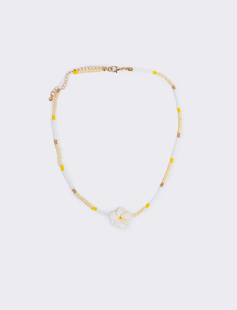 Collana con perline e fiore - Giallo