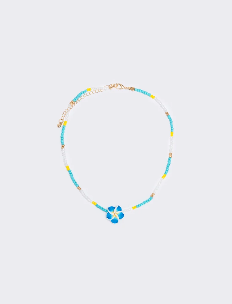 Collana con perline e fiore - Turchese